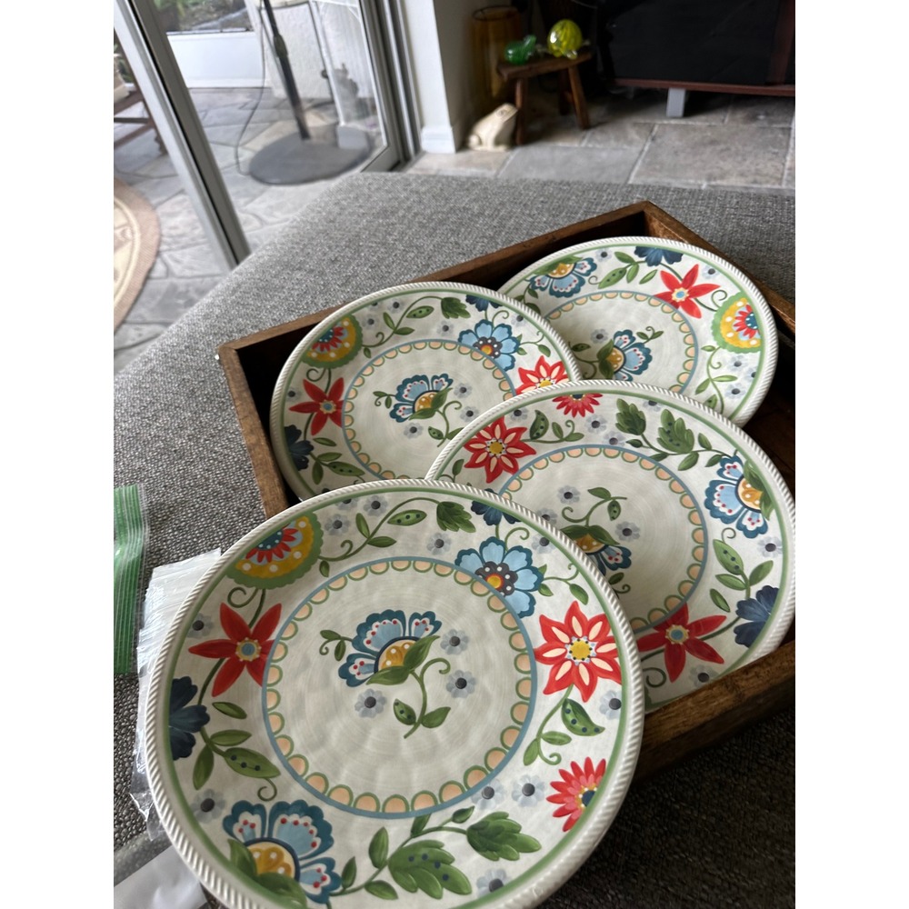 Threshold Melamine Roped Vasaio Floral Dinnerware Plates  Set Of 4 10.5
